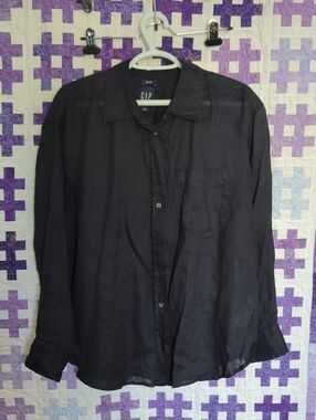 GAP Women's Black Linen Button Down Besides Medium